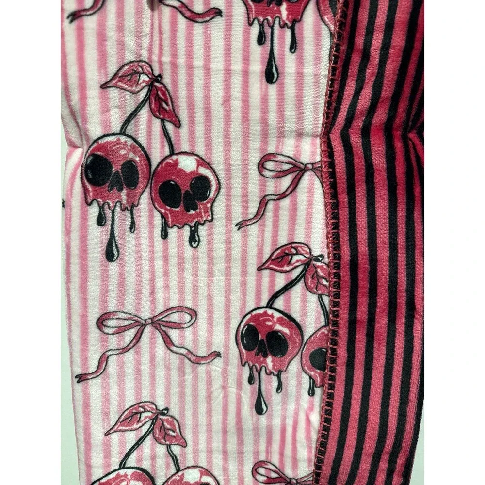 Halloween Coquette Cherry Skull Throw Blanket